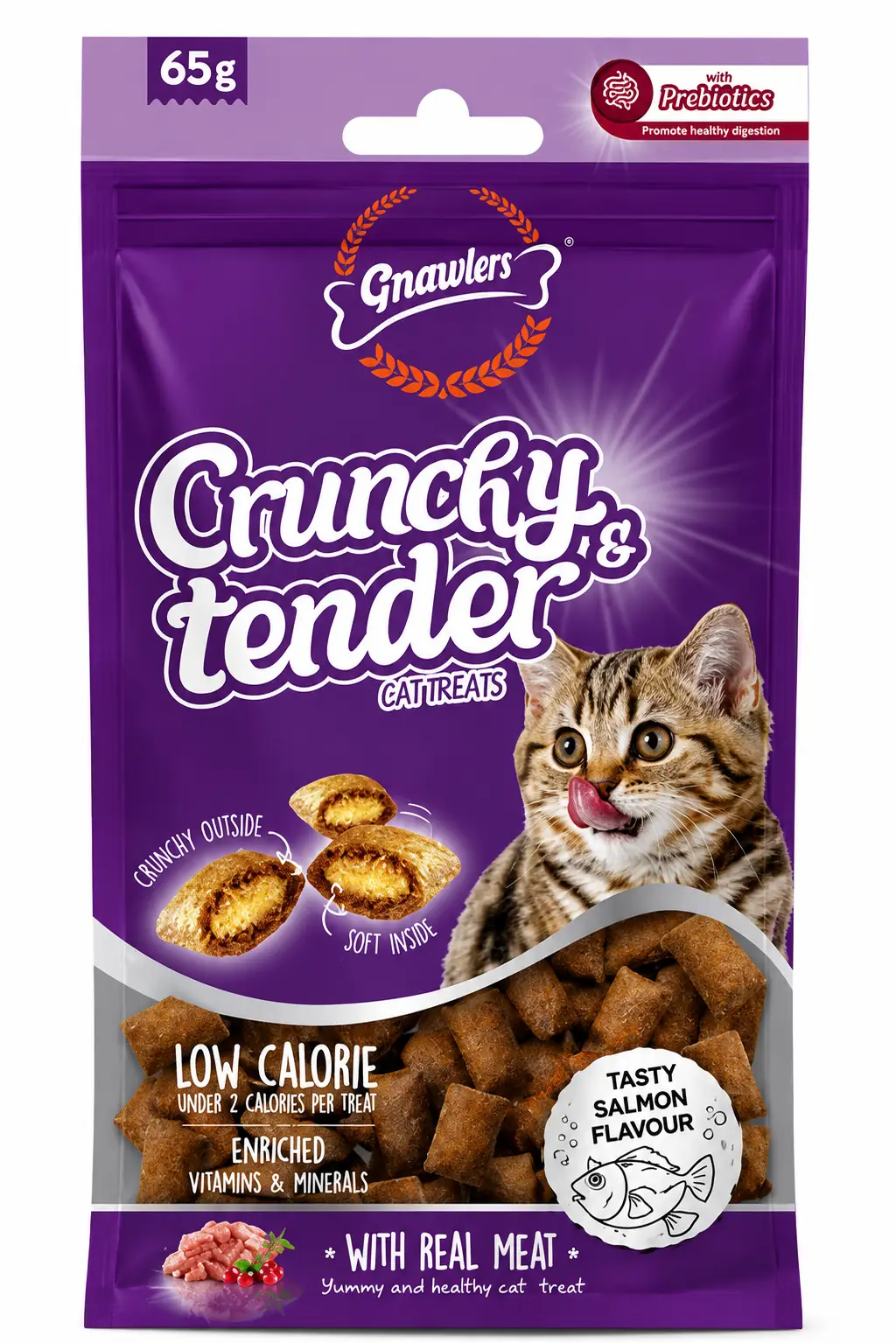 Gnawlers Crunchy Somonlu Prebiotik Destekli Kedi Ödül Maması 65gr