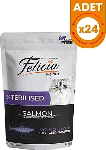 Ürün görseli: Felicia Pouch Somonlu Sterilized Kısır Yaş Mama 85 gr x 24 Adet 