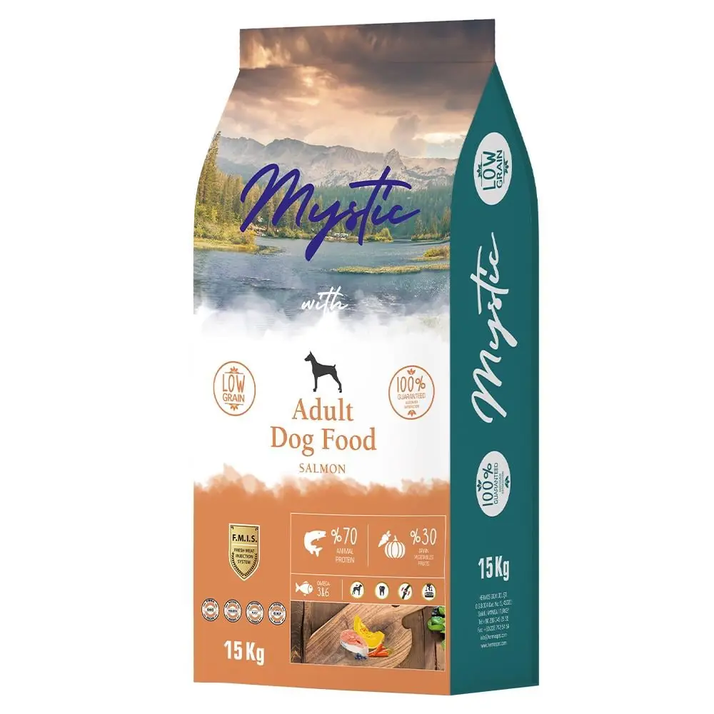 Ürün görseli: Mystic Az Tahıllı Somonlu 15 kg Yetişkin Köpek Maması