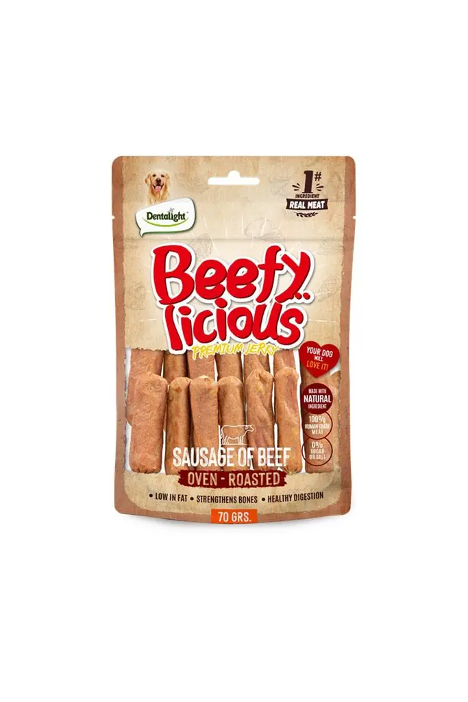 Ürün görseli: Dentalight Beefy Sausage Sığır Etli Köpek Ödül Sucuğu 70 Gr