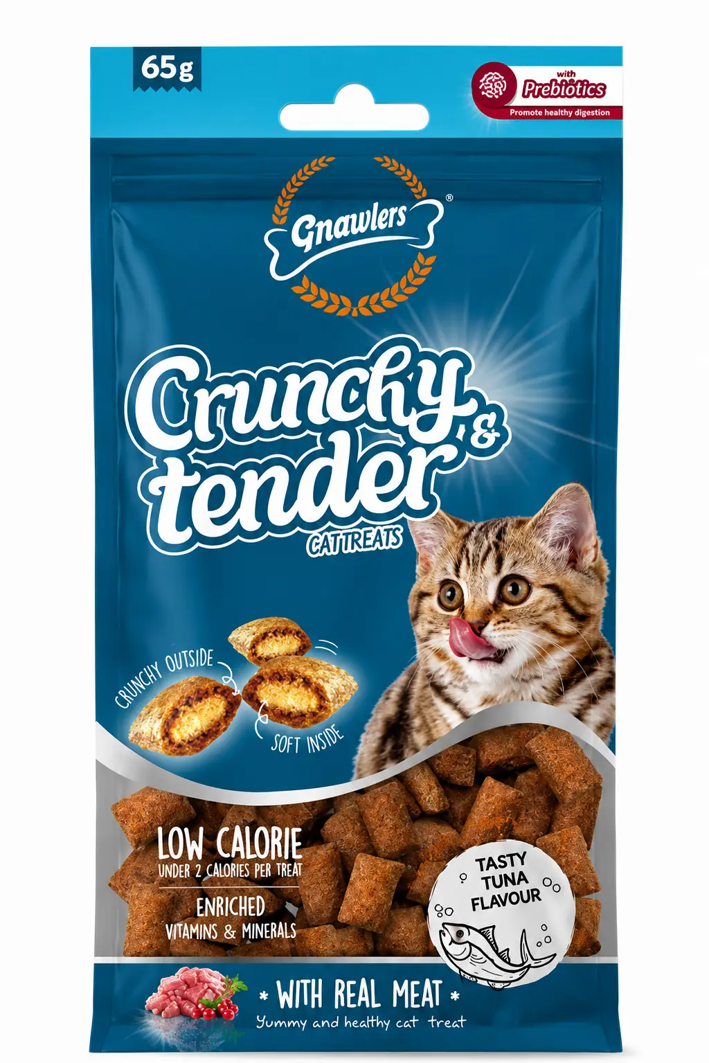 Ürün görseli: Gnawlers Crunchy Ton Balıklı Prebiotik Destekli Kedi Ödül Maması 65gr