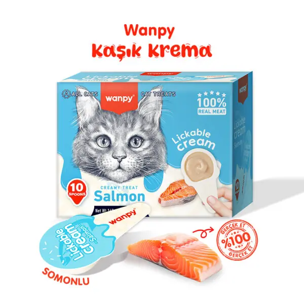 Ürün görseli: Wanpy Somonlu 10*16 gr Kaşıklı Kedi Ödül Kreması
