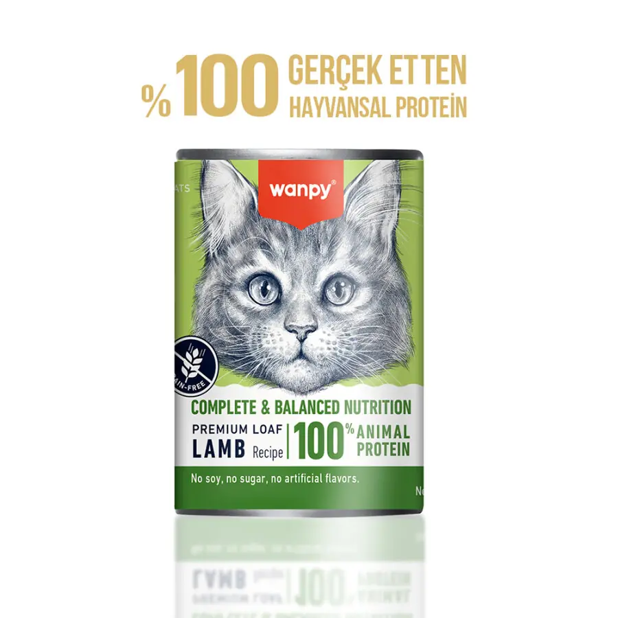 Ürün görseli: Wanpy Tahılsız Kedi %100 Gerçek Et 375 gr Kuzulu