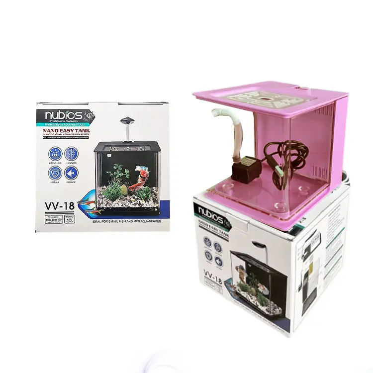 Ürün görseli: Nubios Nano Easy Tank 4,5 L Pembe / Filtreli Led Aydınlatmalı Nano Akvaryum 18,5x17x16cm
