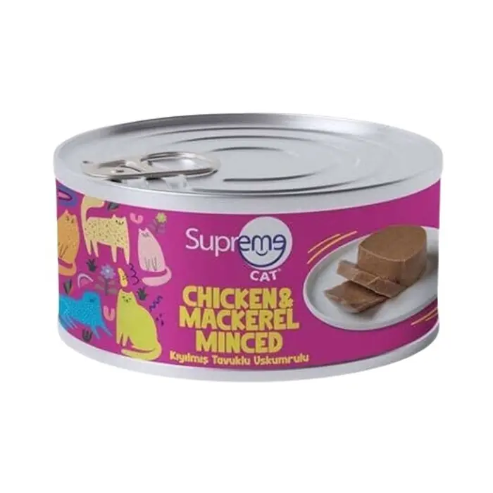 Ürün görseli: Supreme Kıyılmış Tavuklu Uskumrulu Kedi Yaş Maması 85 Gr 24'lü