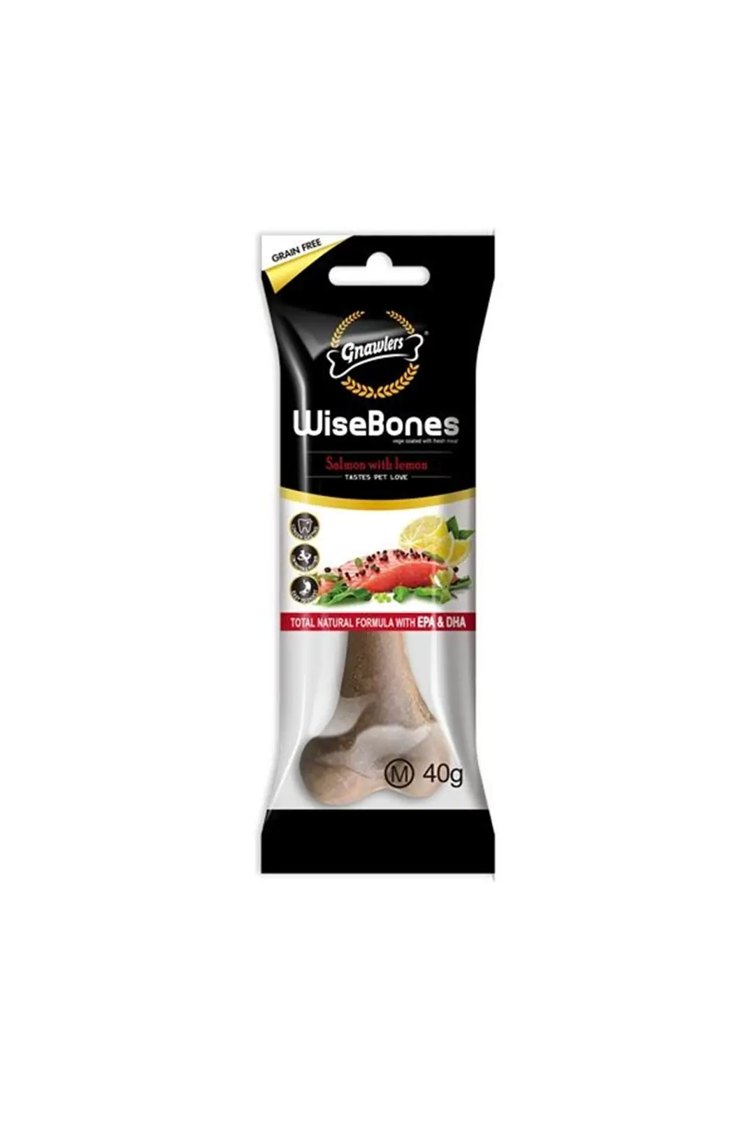 Ürün görseli: Gnawlers Wise Bone Somonlu ve Limon Aromalı Köpek Ödül Kemiği 40gr [M]