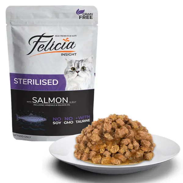 Ürün görseli: Felicia Tahılsız 85 gr Pouch Sterilised Somonlu Yaş Kedi Maması 12 Adet