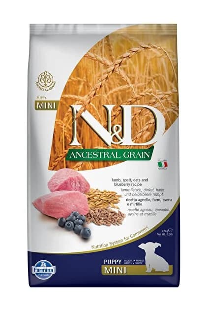 Ürün görseli: N&D Ancestral Grain Düşük Tahıllı Kuzu Etli ve Yaban Mersinli 2.5 kg Küçük Irk Yavru Köpek Maması