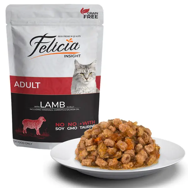 Ürün görseli: Felicia Tahılsız 85 gr Pouch Yetişkin Kuzu Etli Yaş Kedi Maması 12 Adet