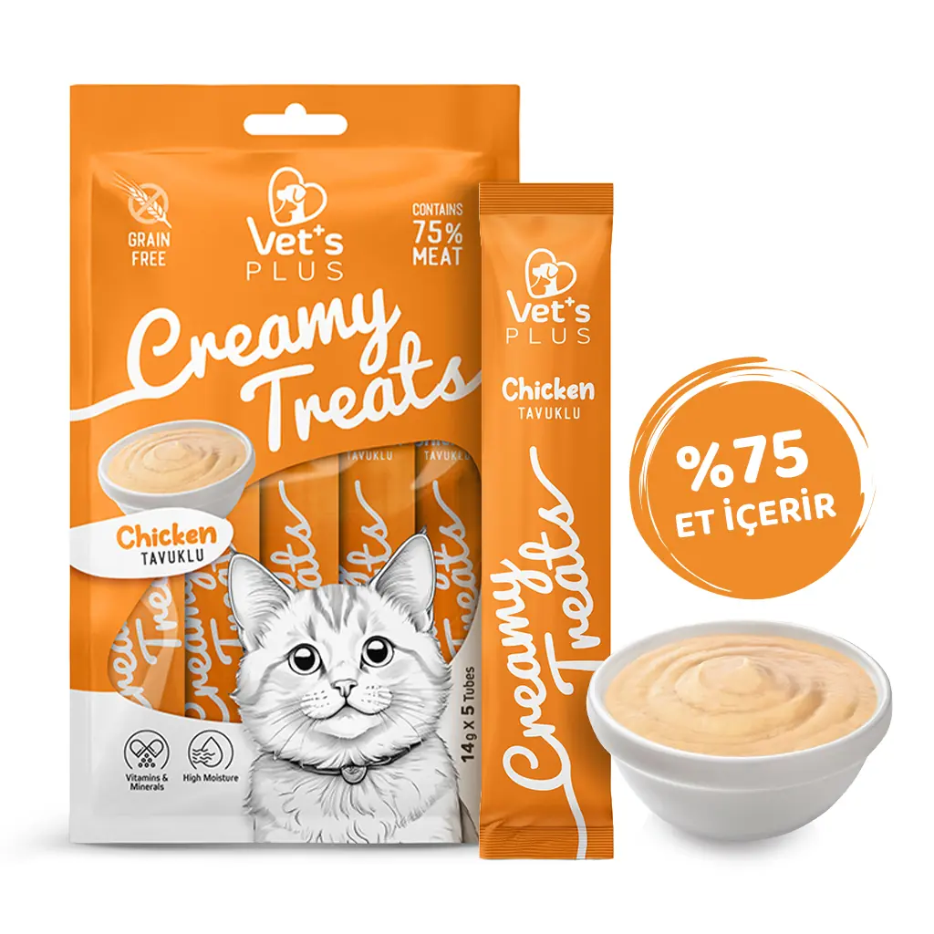 Ürün görseli: Vet's Plus Tavuklu Krema Kedi Ödül Maması 14gr (5'li)