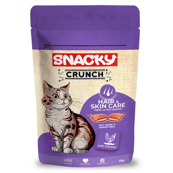Ürün görseli: Snacky Kedi Crunch Ödül Hair-Skin Tavuklu 10'lu