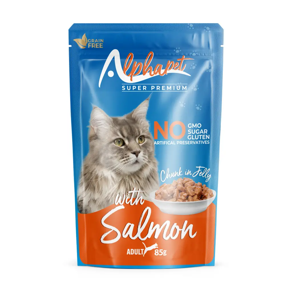 Ürün görseli: Alphapet Jöle İçinde Parça Somonlu Yetişkin Kedi Konservesi 85gr (24'lü)