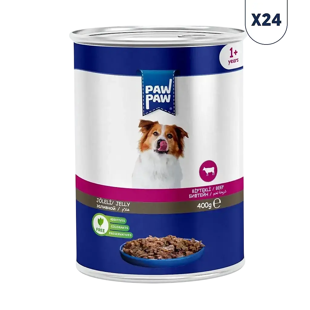 Ürün görseli: Paw Paw Sığır Etli Yetişkin Köpek Konserve Maması 400 gr 24'lü