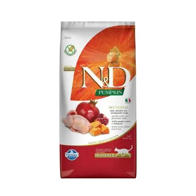 Ürün görseli: N&D Pumpkin Tahılsız Bıldırcın Etli Bal Kabaklı ve Narlı Kısırlaştırılmış Kedi Maması 5 kg