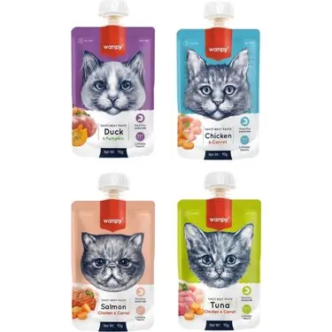 Ürün görseli: Wanpy 4 Çeşit Karma Kedi Et Ezmesi 90 Gr. X 12 Adet