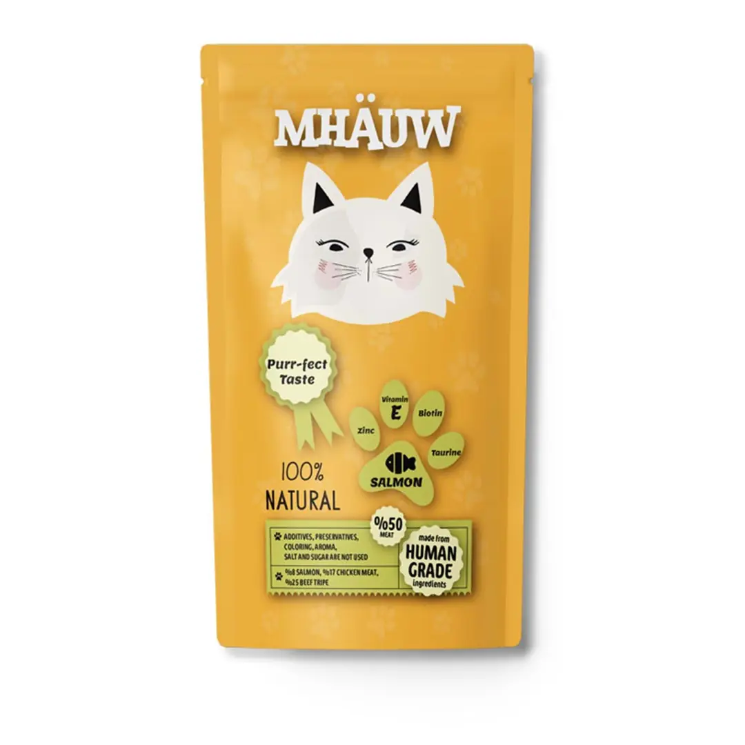 Ürün görseli: Mhauw Somonlu Kedi Yaş Maması 80 gr x 30 Adet