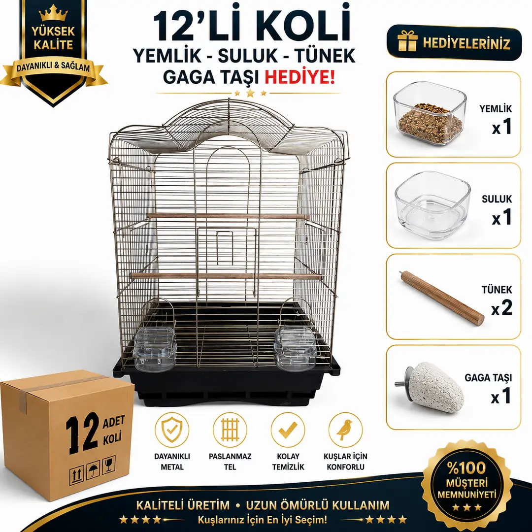 Ürün görseli: 400 Seri Kuş Kafesi / Yemlik,Suluk,Tünek,Gaga Taşı Setli - 12'li Koli