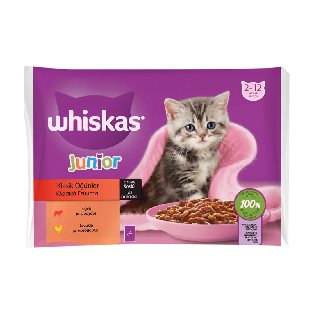 Ürün görseli: Whiskas Klasik Öğünler 4x85 gr Yavru Kedi Yaş Maması