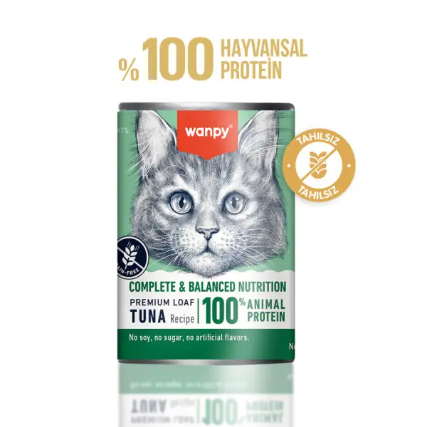 Ürün görseli: Wanpy Tahılsız Kedi %100 Gerçek Et 375 gr Ton Balıklı Konserve 