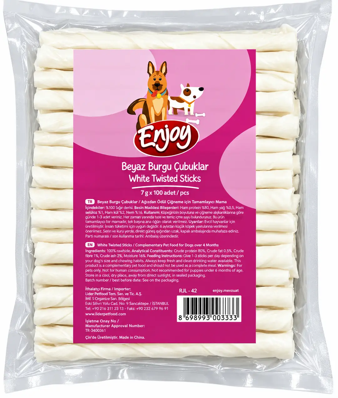 Ürün görseli: Enjoy Sütlü Beyaz Burgu Çubuk 700g (7g x 100 Adet)