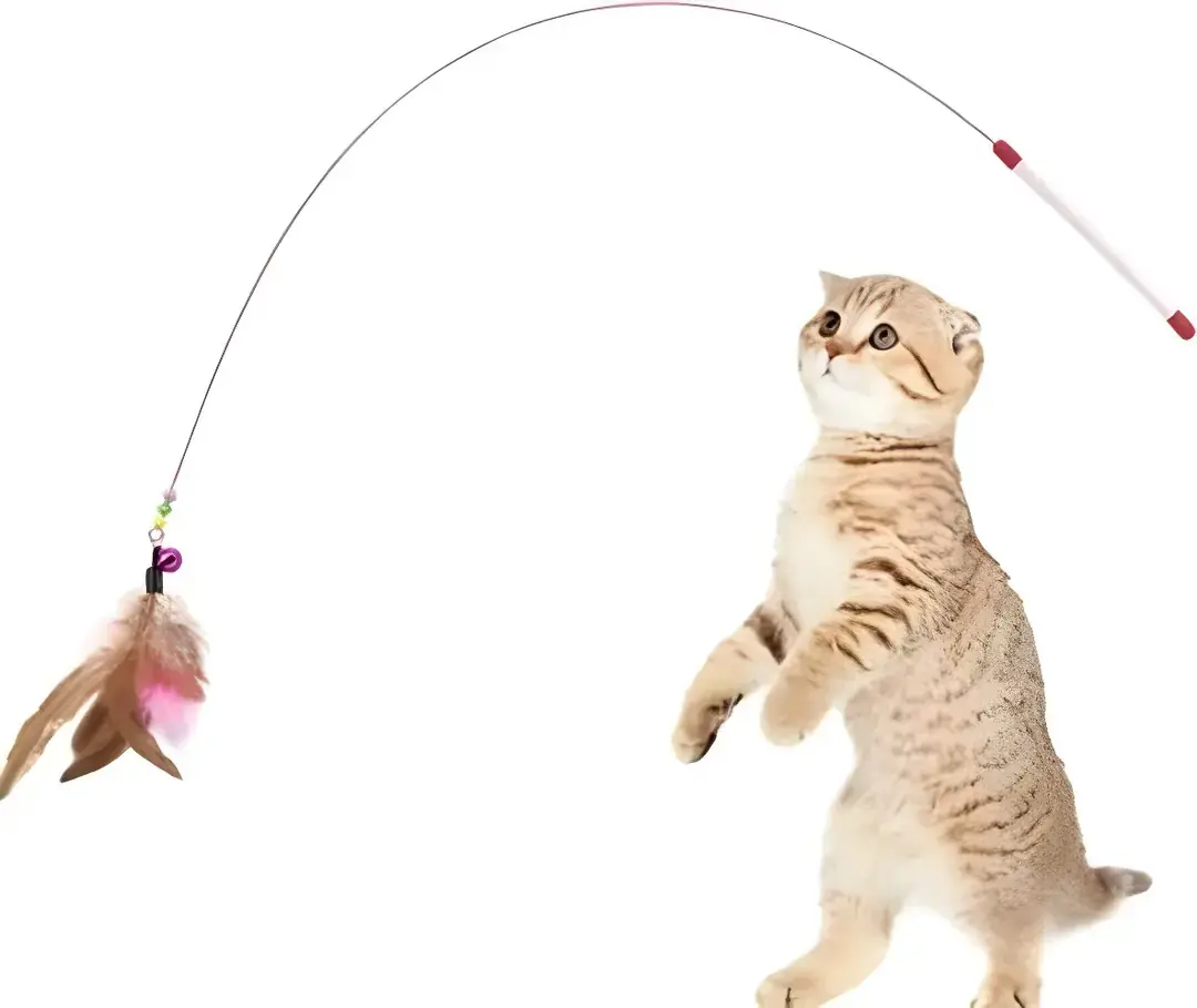 Ürün görseli: Kedi Oyun Oltası 90 cm Renkli Tüylü , Çelik Telli