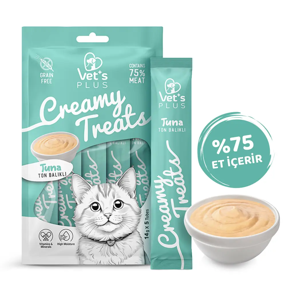 Ürün görseli: Vet's Plus Ton Balıklı Krema Kedi Ödül Maması 14gr (5'li)