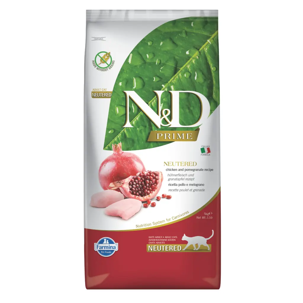 Ürün görseli: N&D Prime Tavuklu ve Narlı Tahılsız Kısırlaştırılmış Kedi Maması 5kg