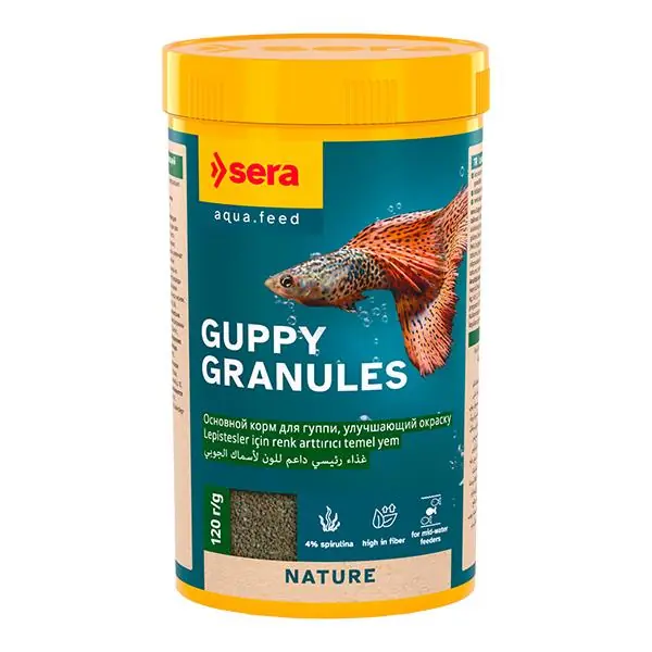 Ürün görseli: Sera Guppy Gran Nature 250 ml/120 gr Granül Balık Yemi