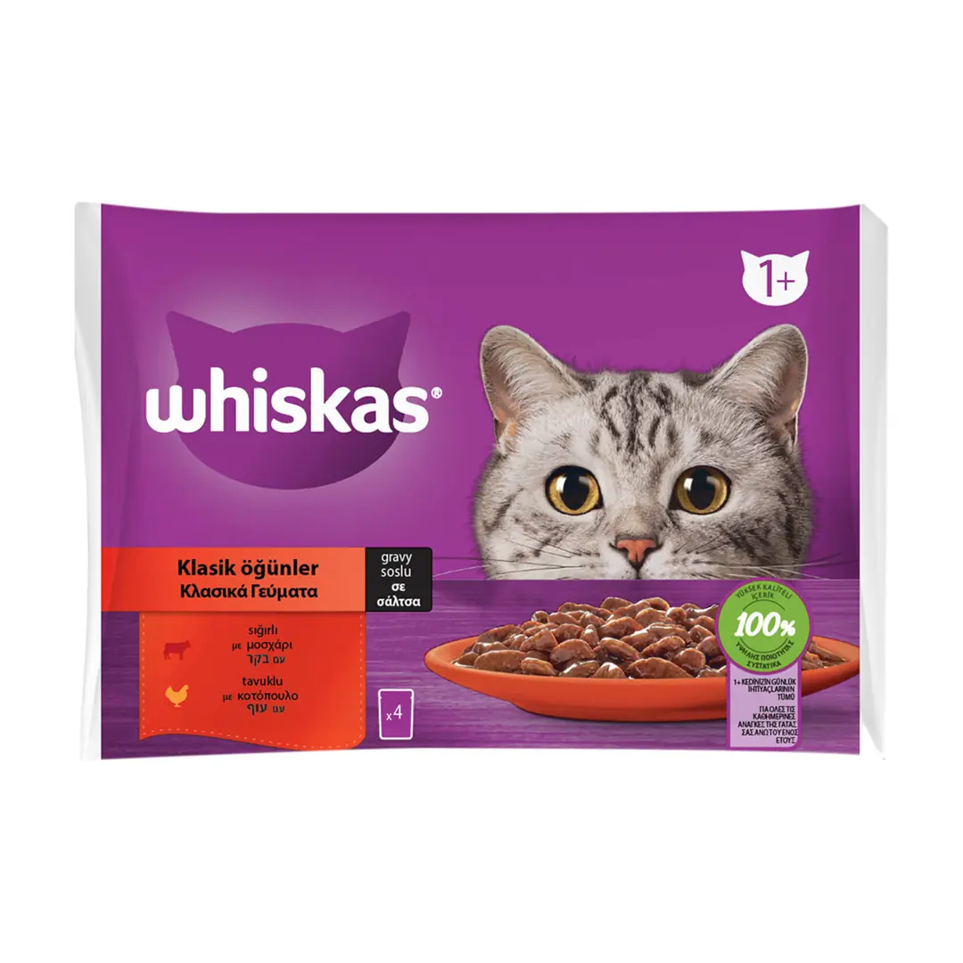 Ürün görseli: Whiskas Klasik Öğünler 4x85 gr Yetişkin Kedi Yaş Maması x 13 adet