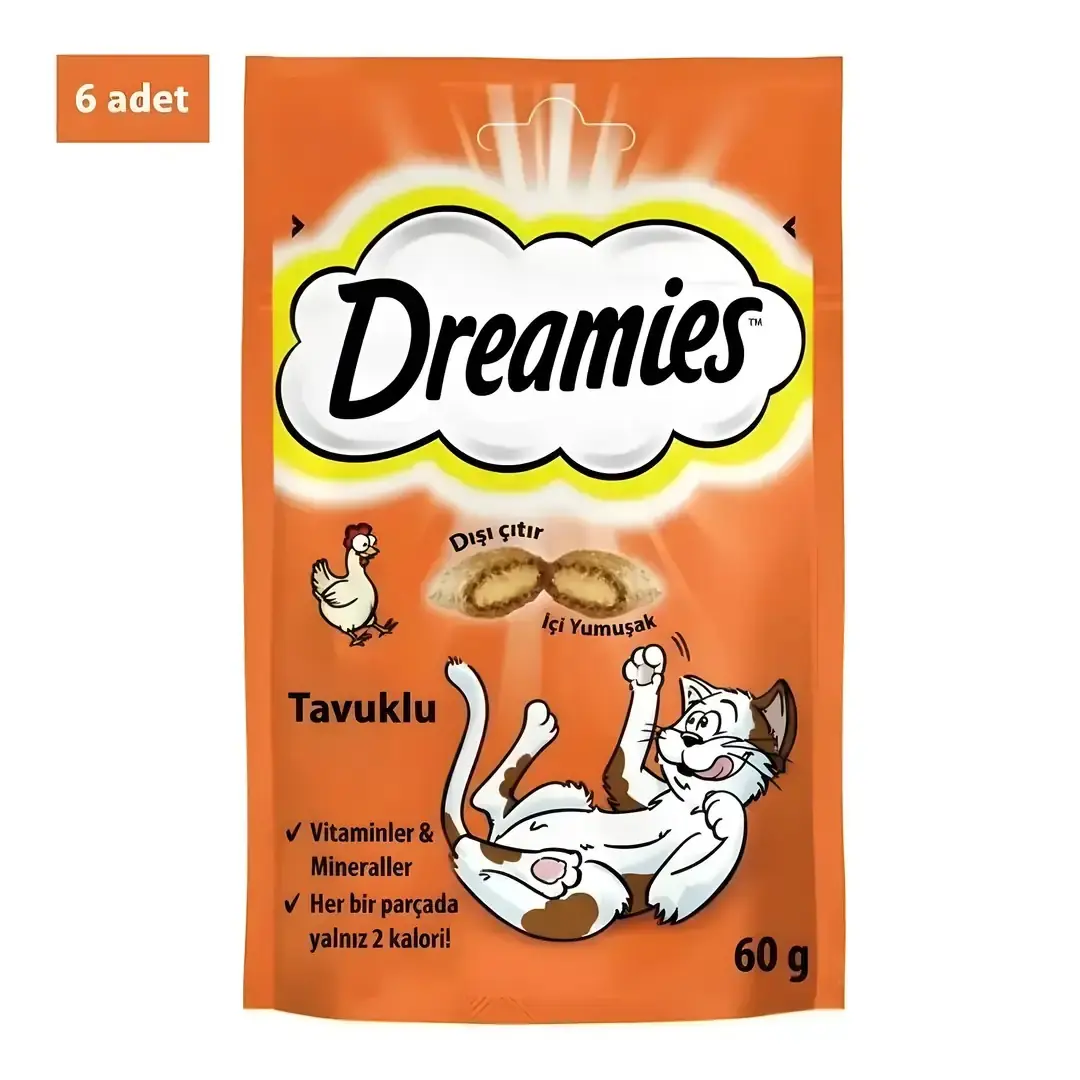 Ürün görseli: Dreamies Tavuklu 60 gr 6'lı Kedi Ödül Maması