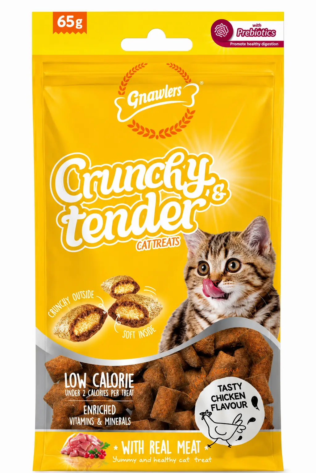 Ürün görseli: Gnawlers Crunchy Tavuklu Prebiotik Destekli Kedi Ödül Maması 65gr