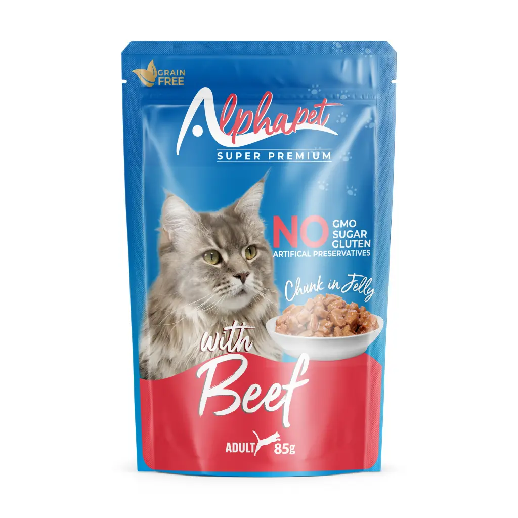 Ürün görseli: Alphapet Biftek Etli Jöleli Yetişkin Kedi Pouch 85Gr. 24'Lü