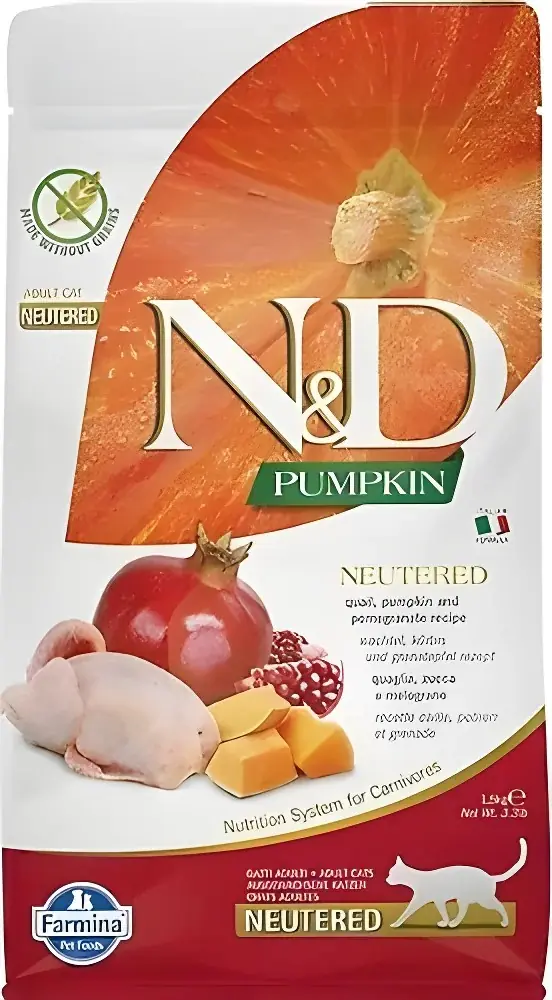 Ürün görseli: N&D Pumpkin Bıldırcınlı Balkabaklı ve Narlı 1.5 kg Kısırlaştırılmış Yetişkin Kedi Maması