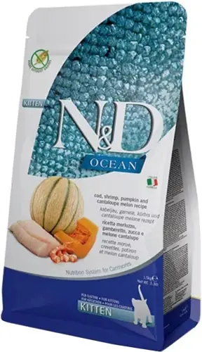 Ürün görseli: N&D Ocean Morina Balkabağı Karides ve Kavun 5 kg Yavru Kedi Maması