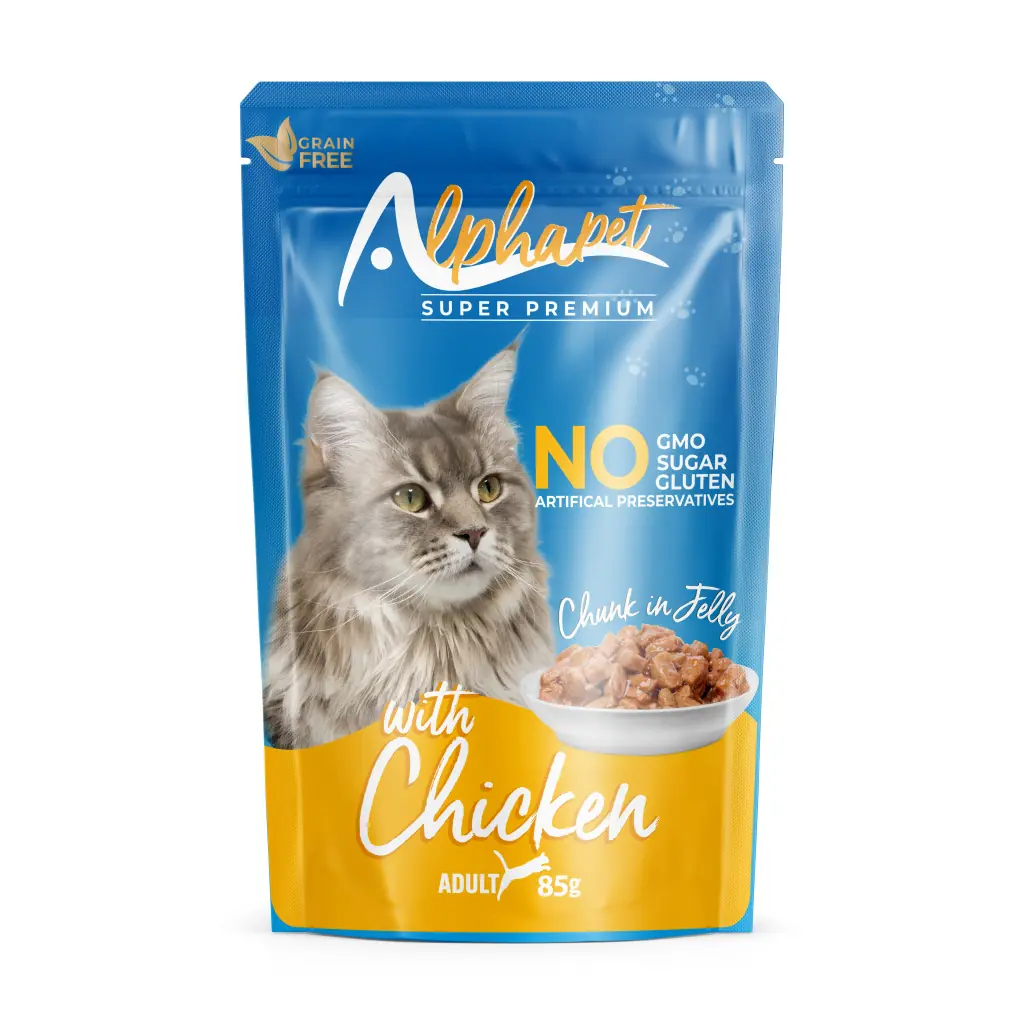 Ürün görseli: Alphapet Tavuk Etli Jöleli Yetişkin Kedi Pouch 85Gr. 24'Lü