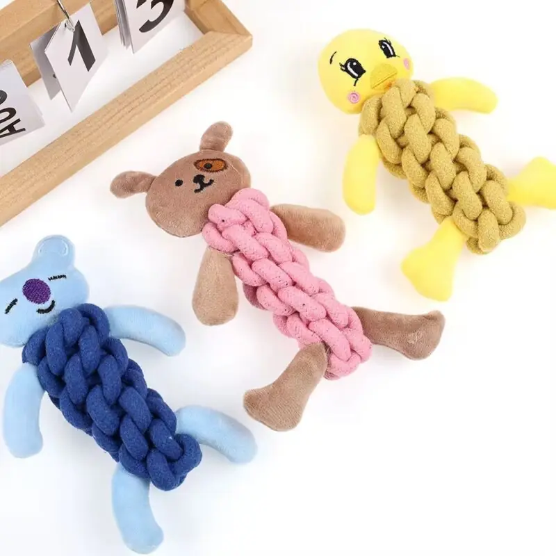 Ürün görseli: Örgü İp Gövdeli Peluş Kedi ve Köpek Diş Kaşıma Çiğneme Oyuncağı
