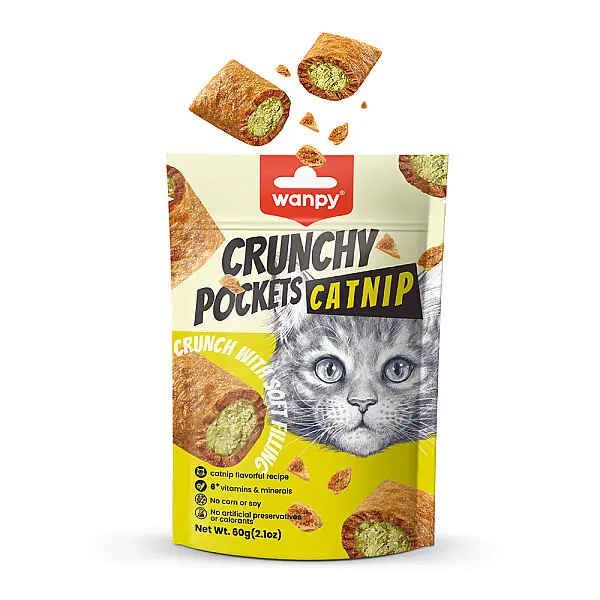 Ürün görseli: Wanpy Kedi Crunch Ödül Catnipli & Tavuklu 60g - 10'lu