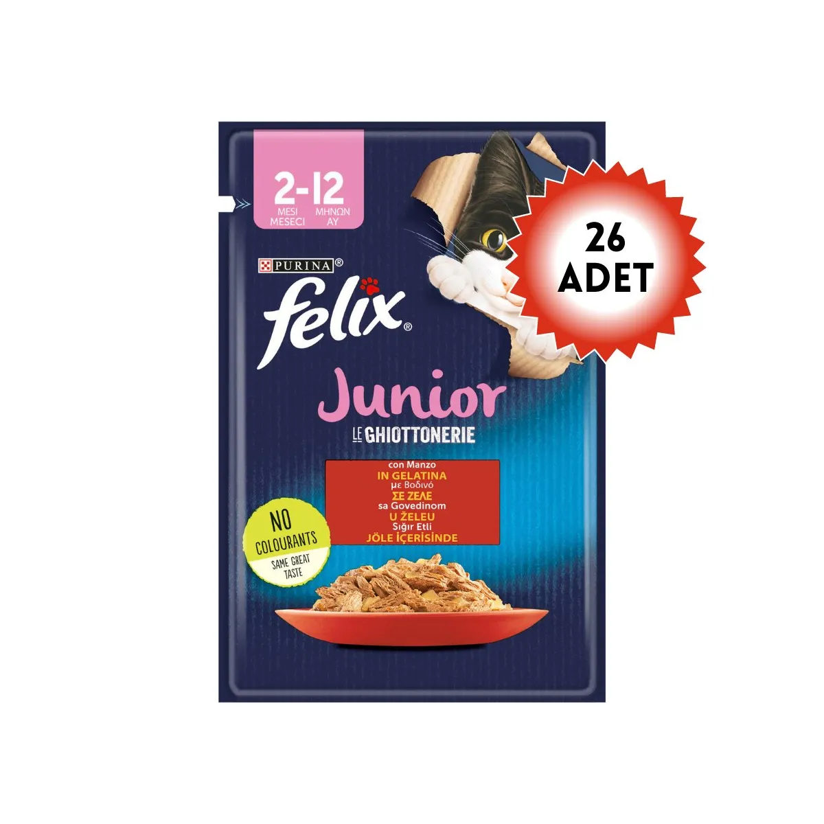 Ürün görseli: Felix Sığır Etli Yavru Kedi Konservesi 26x85gr 26lı