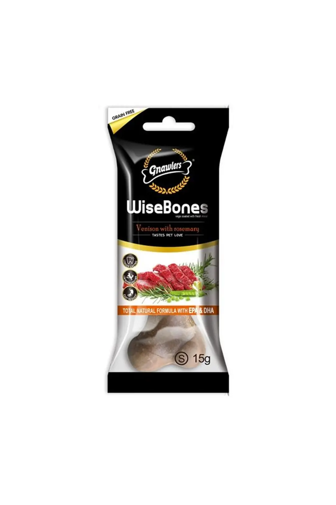 Ürün görseli: Gnawlers Wise Bone Geyik ve Biberiyeli Aromalı Köpek Ödül Kemiği 100gr [S]