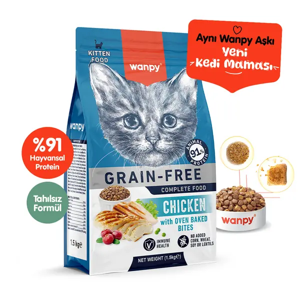 Ürün görseli: Wanpy Tahılsız Tavuklu Yavru Kedi Maması 1,5 kg