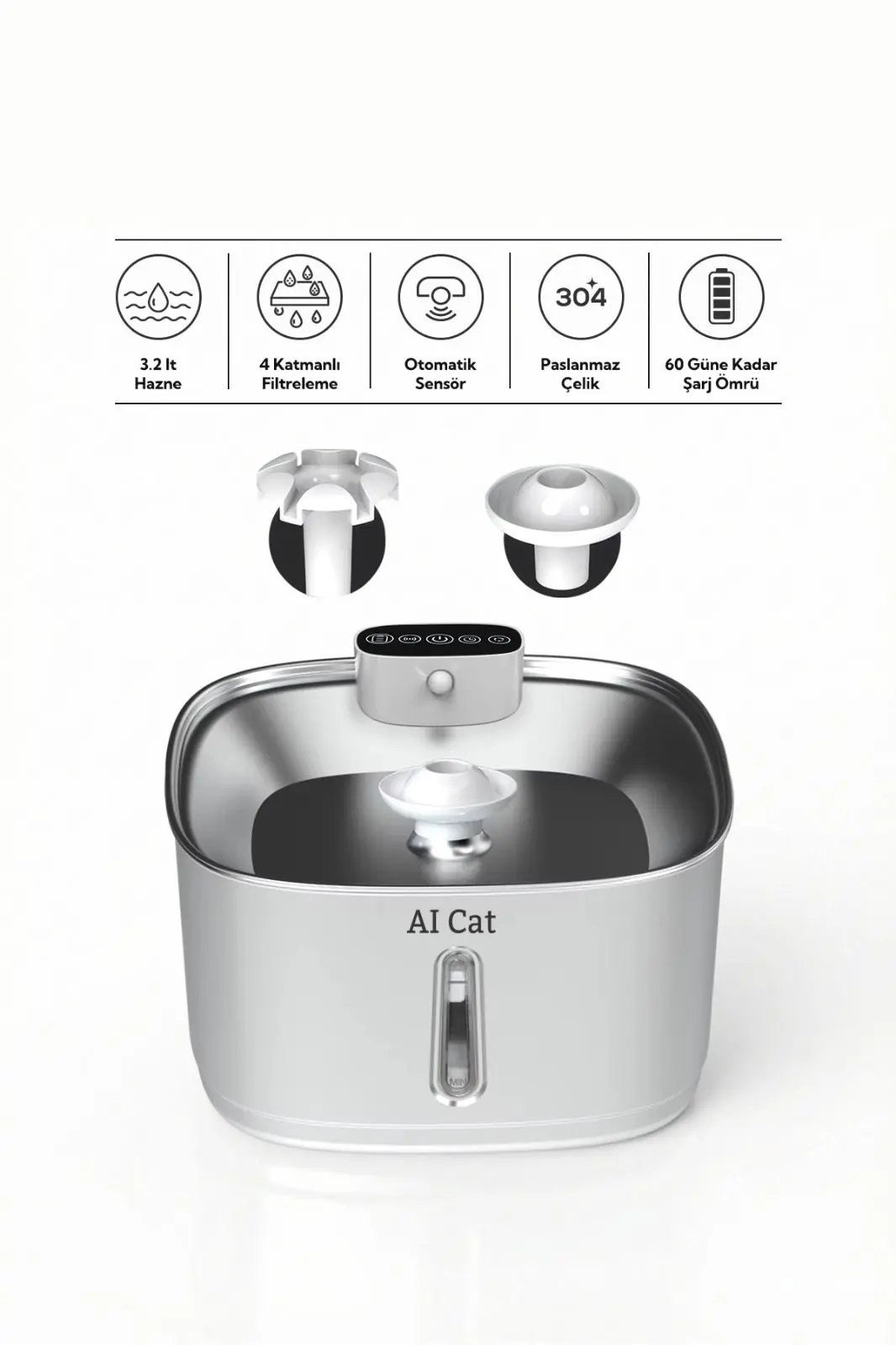 Ürün görseli: AI Cat Hydra 3.2 lt Akıllı Kedi Su Pınarı