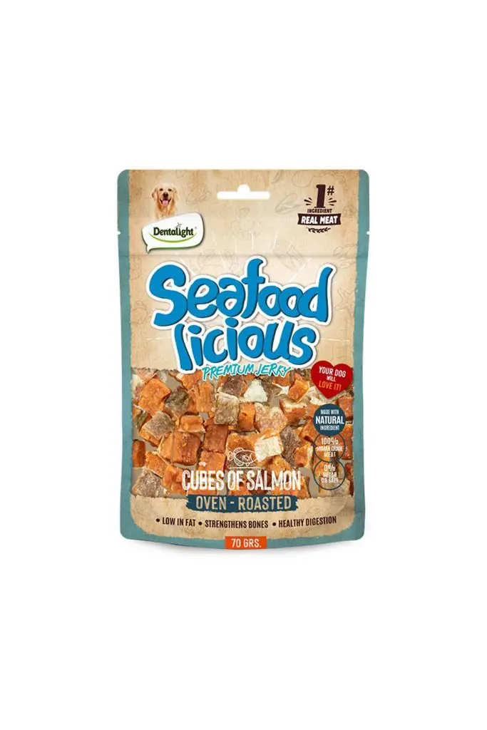 Ürün görseli: Dentalight Seafood Cube Somon Balıklı Köpek Ödül Küpleri 70 Gr