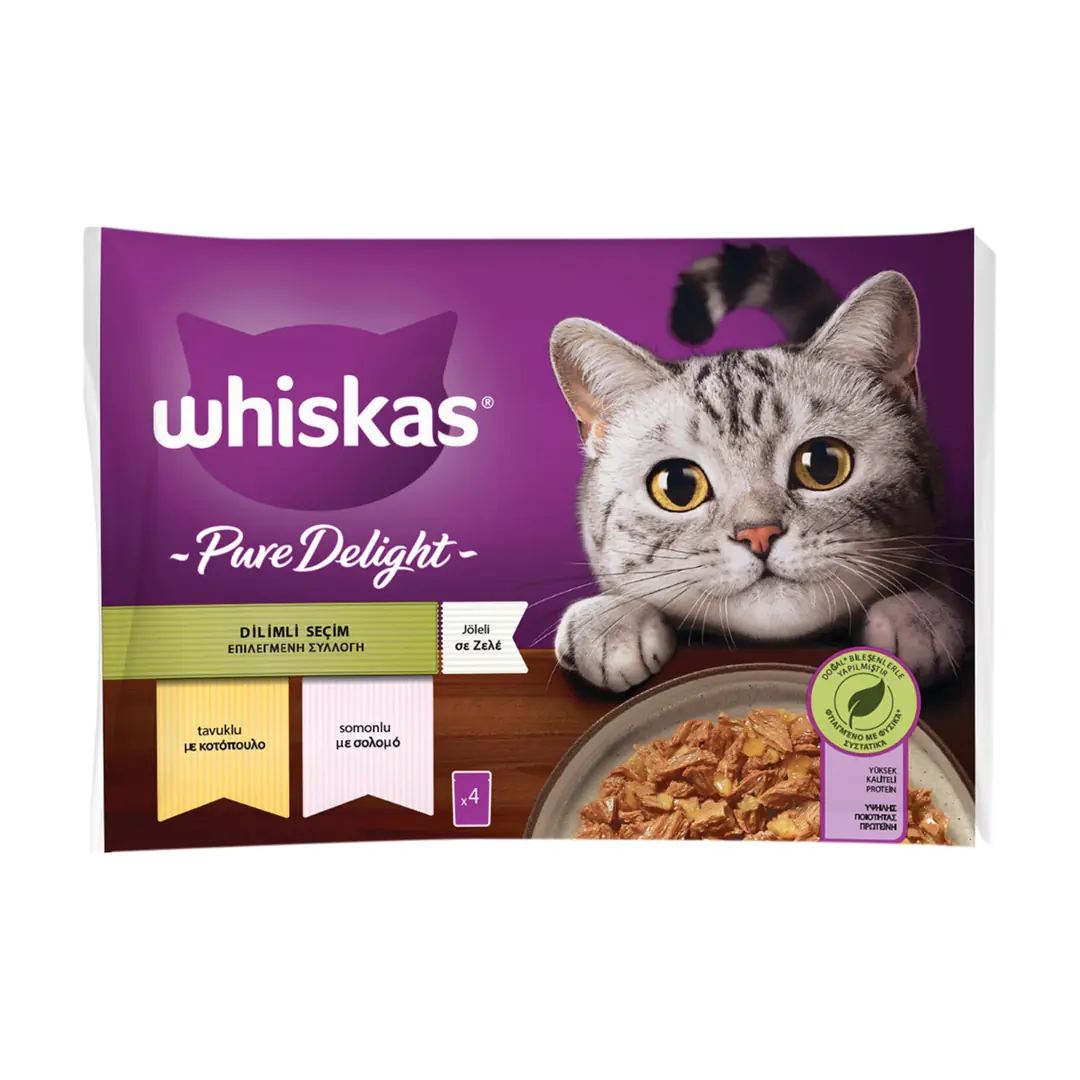Ürün görseli: Whiskas Pure Delight Tavuklu Somonlu Kedi Yaş Mama (4X85gr)