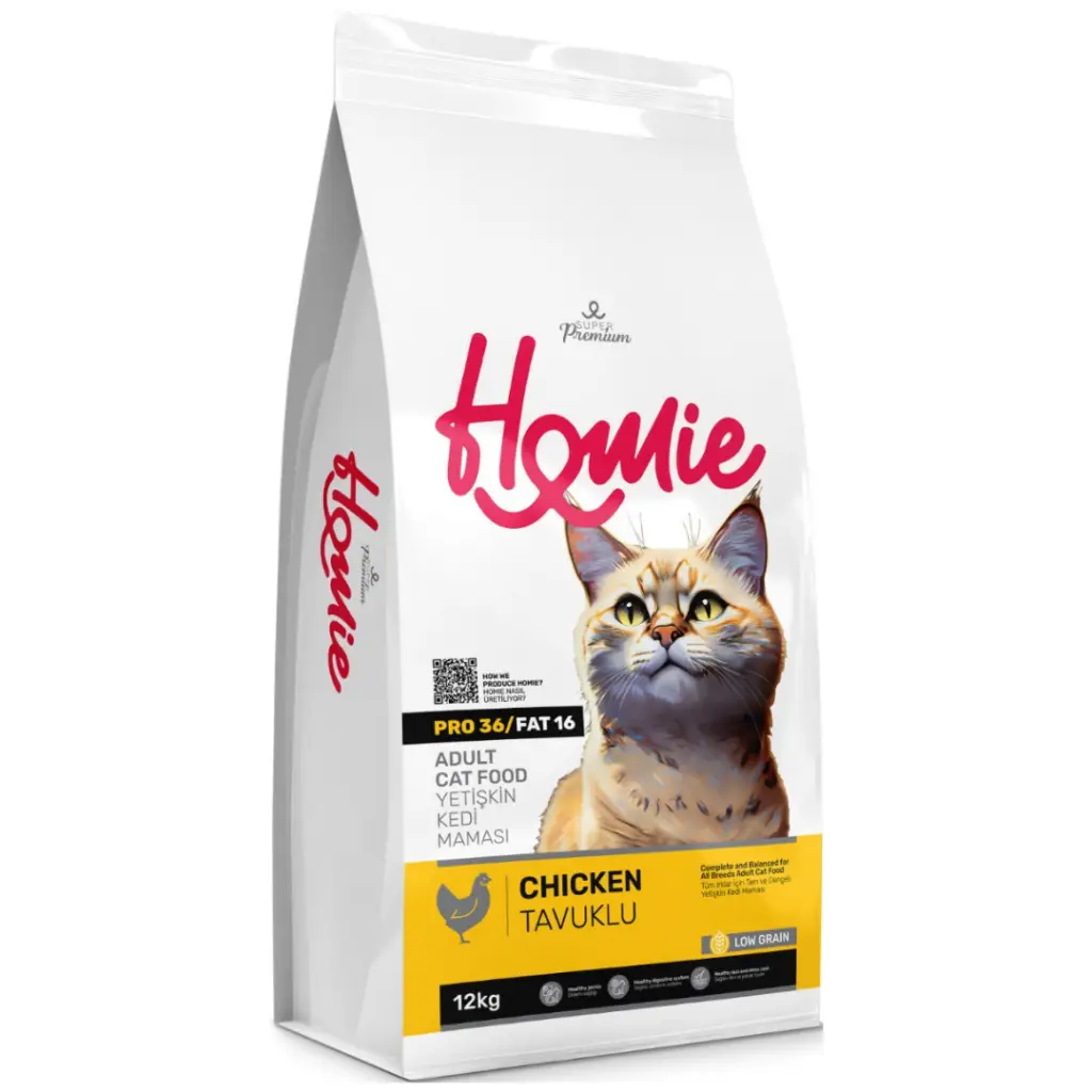 Ürün görseli: Homie Süper Premium Düşük Tahıllı Tavuklu Yetişkin Kedi Maması 12 Kg