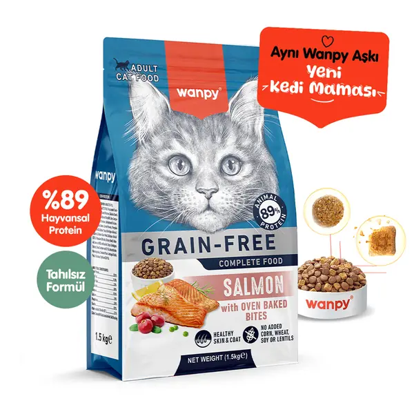 Ürün görseli: Wanpy Tahılsız Somonlu Yetişkin Kedi Maması 1,5 kg