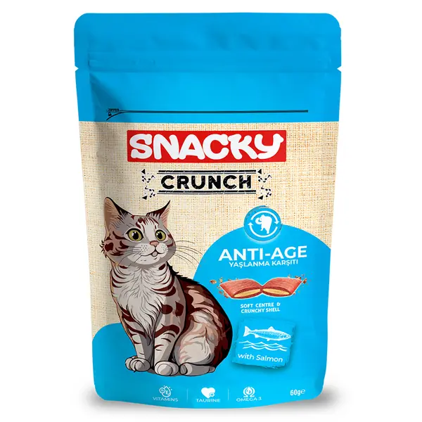 Ürün görseli: Snacky Kedi Crunch Ödül Anti-Age Somonlu 10'lu