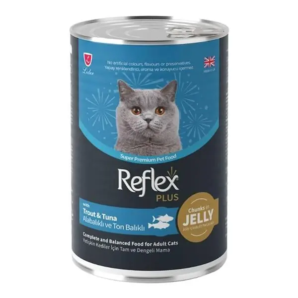Ürün görseli: Reflex Plus Jöle İçinde Alabalıklı ve Ton Balıklı Yetişkin Kedi Konservesi 400gr