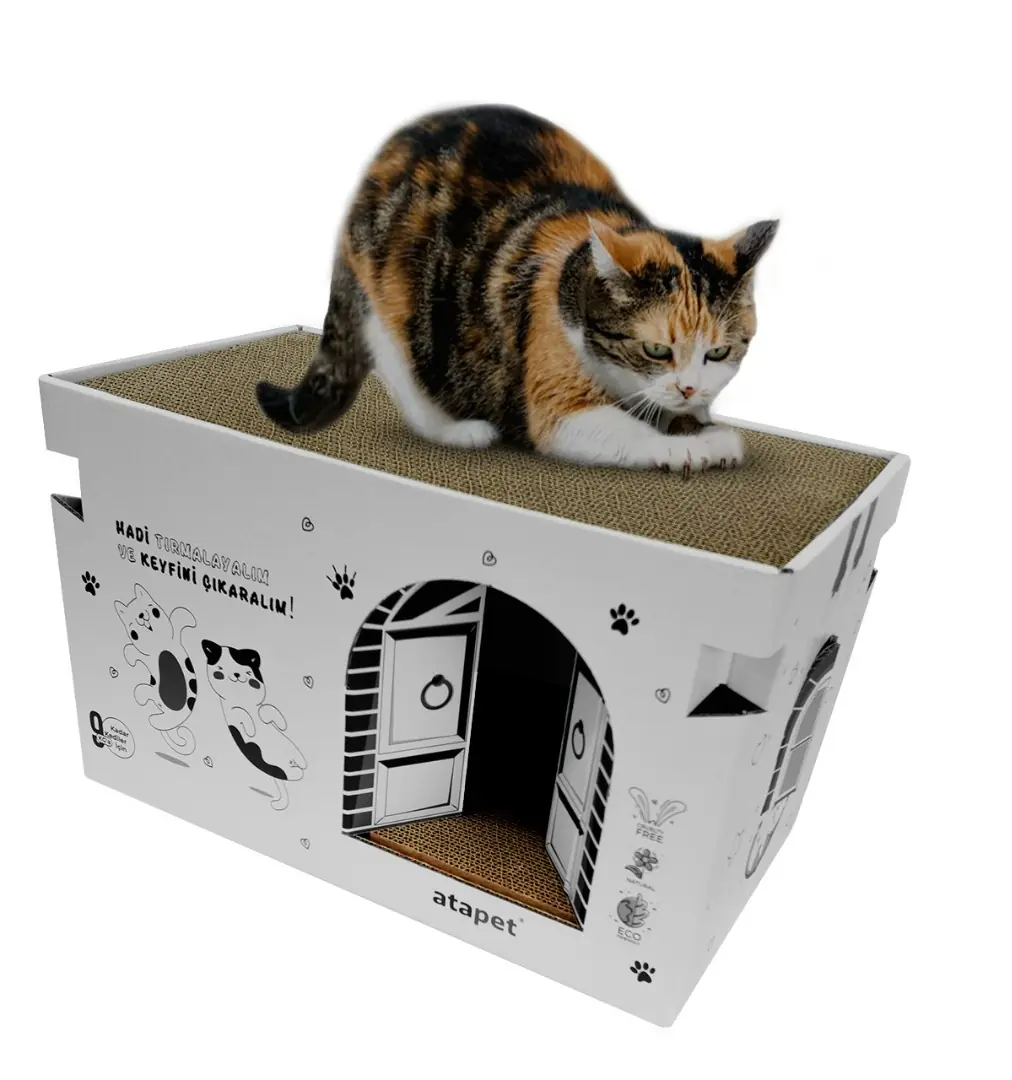 Ürün görseli: Sert Karton Kedi Tırmalama ve Dinlenme Evi