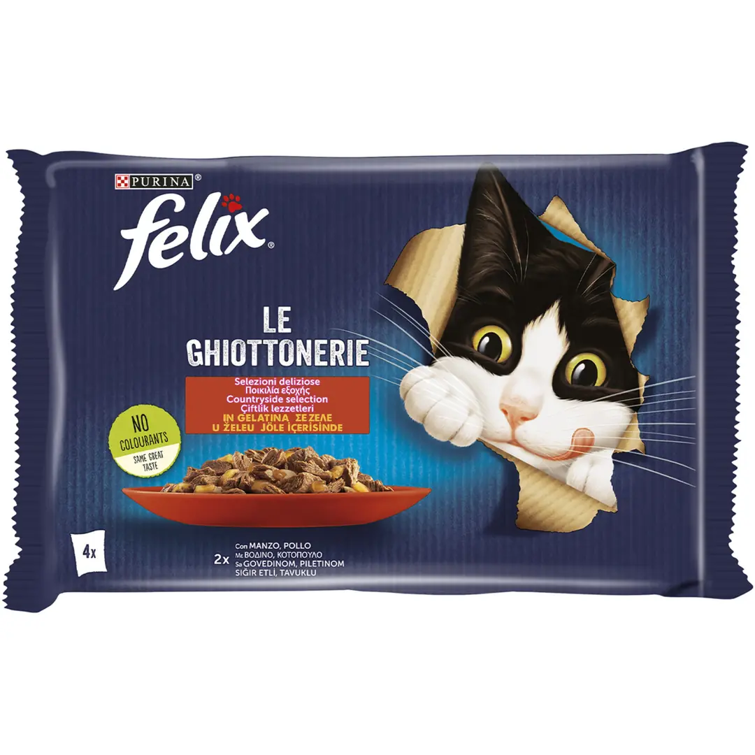 Ürün görseli: Felix Sığır Etli ve Tavuklu Yaş Kedi Maması 4 x 85 G