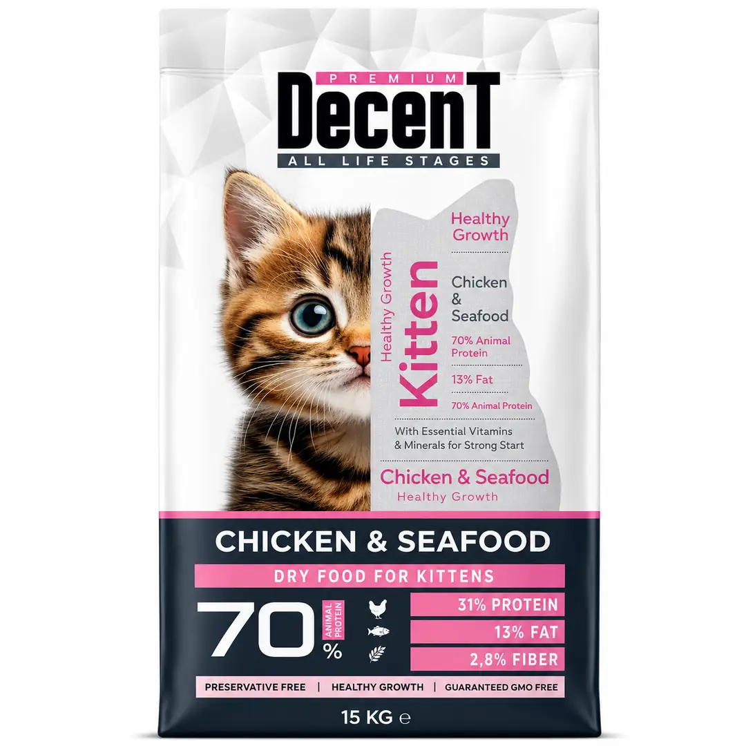 Ürün görseli: Decent Kitten Tavuklu ve Balıklı 15 kg Yavru Kedi Maması
